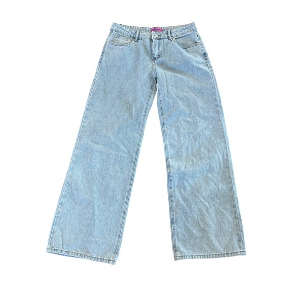 Edit Tread Womens Wide-Leg Denim Jeans Size M Light Wash Pink Bow Pockets USA - Picture 2 of 5